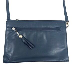 First Edition Black‎ Genuine Leather Crossbody Bag Tassel Gold Vintage